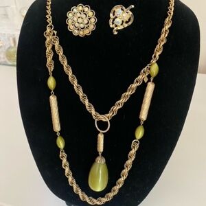 Vintage 1962 Sarah Coventry "Golden Avocado" Necklace, w/ Two Brooches